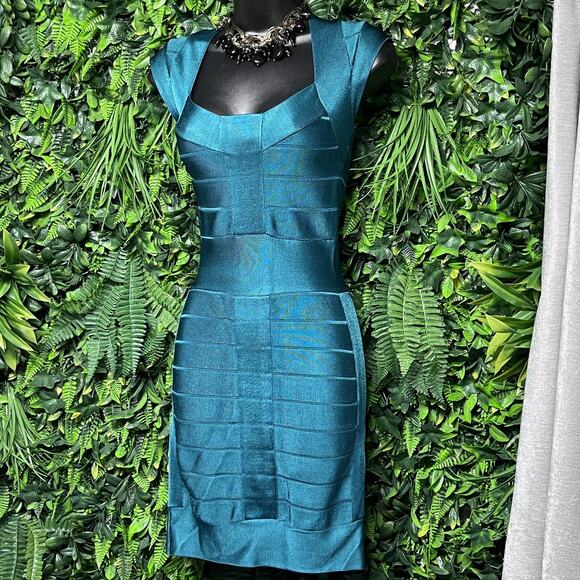 FRENCH CONNECTION Dress Women 0 Teal Green‎ Spotlight Knit Bandage Bodycon 2624 - Picture 1 of 7